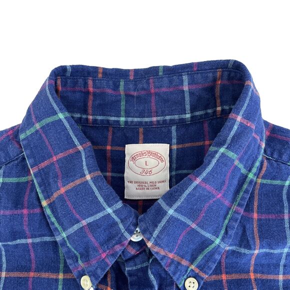 Mens Brooks Brothers 346 100% Linen Short Sleeve Button Down Shirt Size Large - Picture 2 of 6